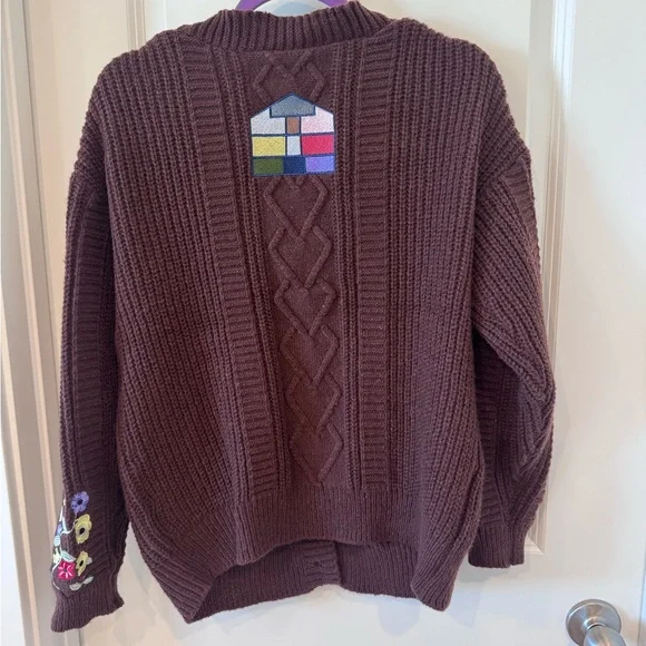 Taylor Swift Eras Tour Brown Cable Knit Cardigan with Floral Sleeve Embroidery - Picture 5 of 5